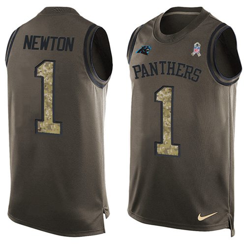 Nike Panthers #1 Cam Newton Green Men's Stitched NFL Limited Salute To Service Tank Top Jersey - Click Image to Close